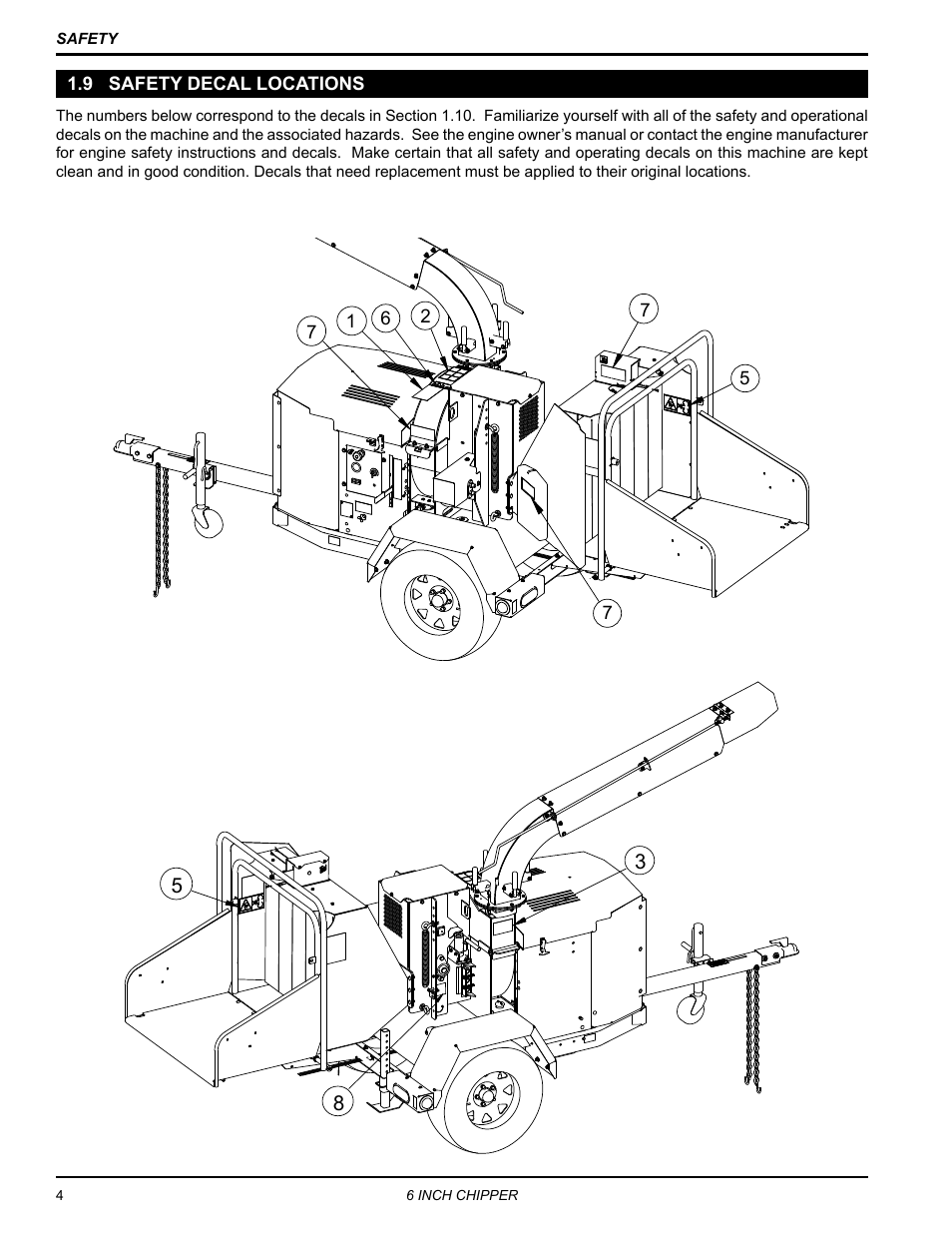 9 safety decal locations | Echo CH611DH Owners Manual v.4 User Manual | Page 8 / 39