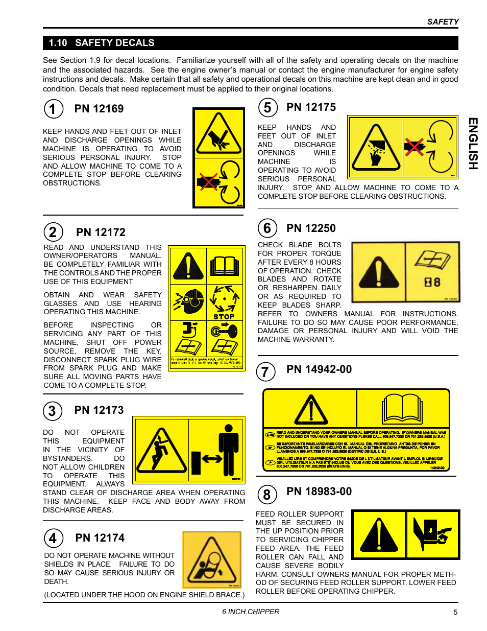10 safety decals, English | Echo CH611DH Owners Manual v.4 User Manual | Page 9 / 39
