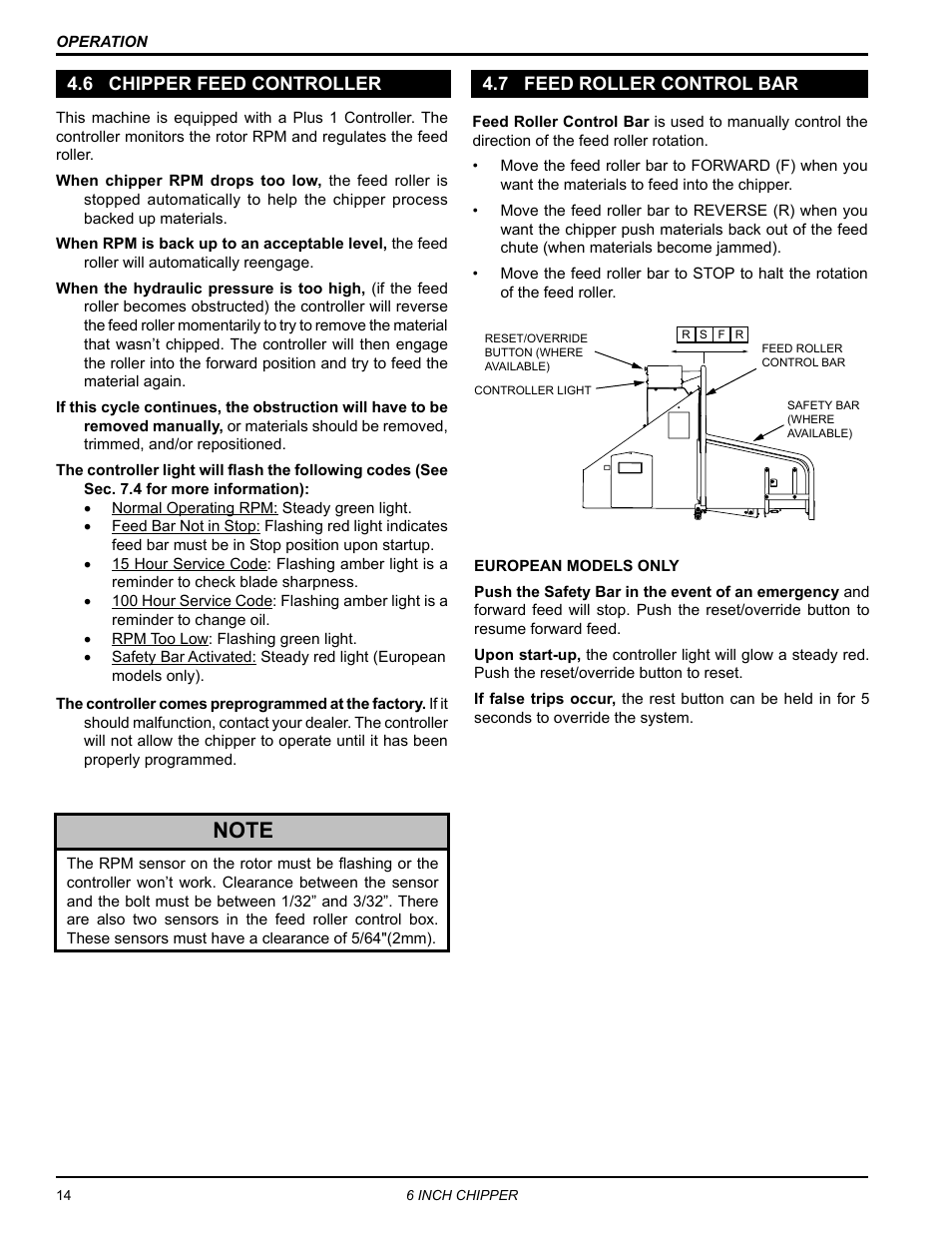 6 chipper feed controller, 7 feed roller control bar | Echo CH611DH Owners Manual v.3 User Manual | Page 18 / 37