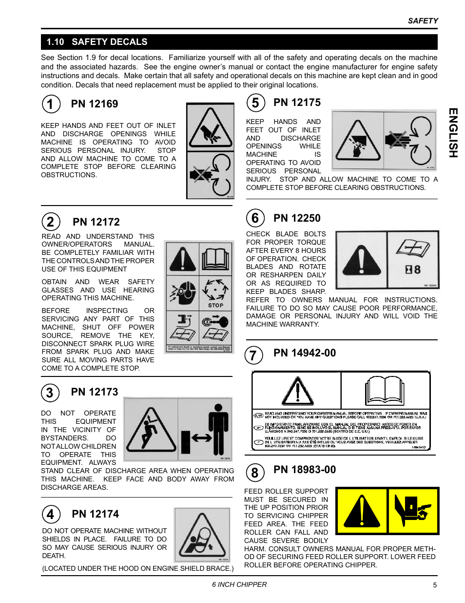 10 safety decals, English | Echo CH611DH Owners Manual v.3 User Manual | Page 9 / 37