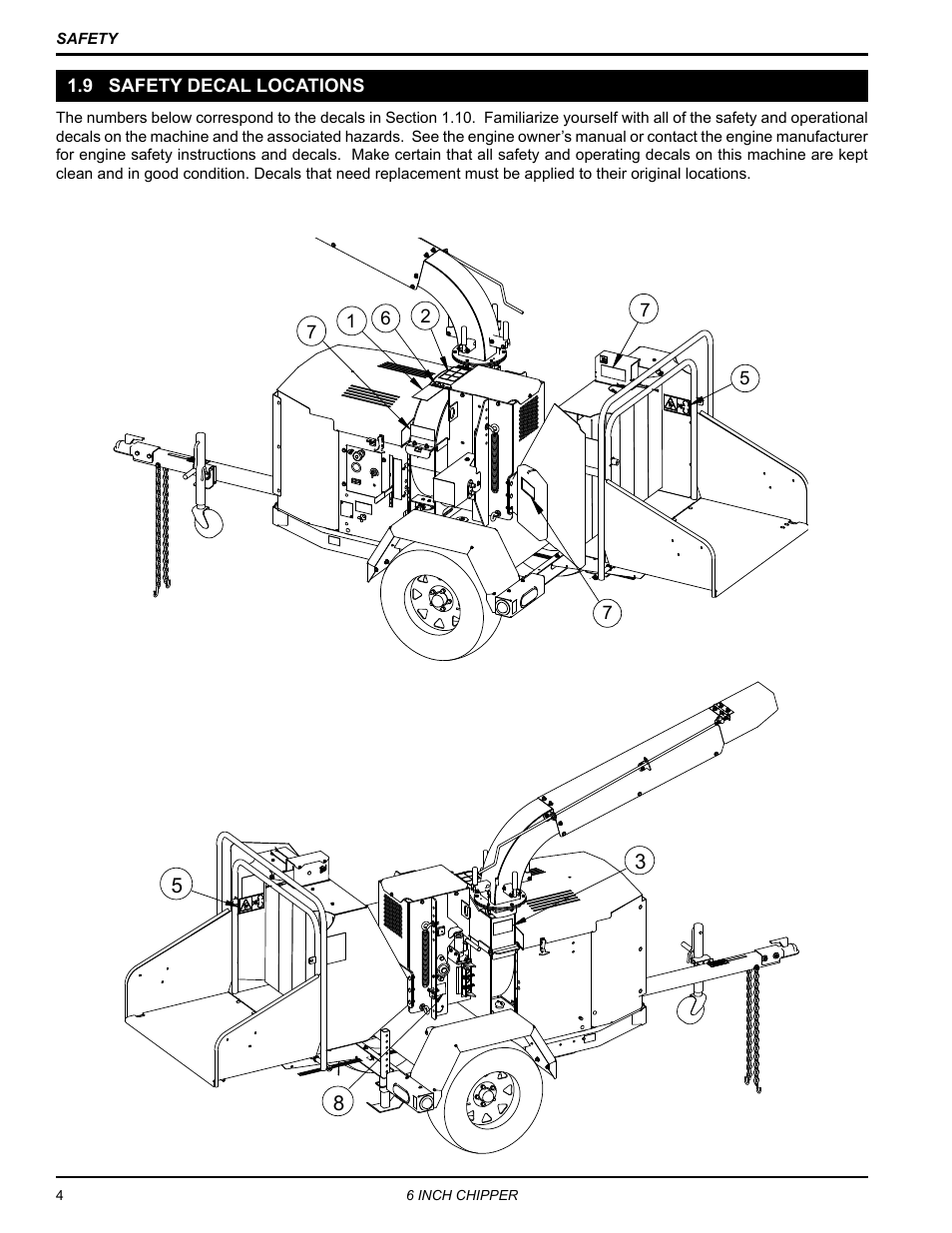 9 safety decal locations | Echo CH611DH Owners Manual v.2 User Manual | Page 8 / 34