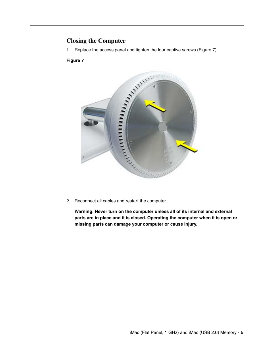 Closing the computer | Apple iMac User Manual | Page 5 / 6