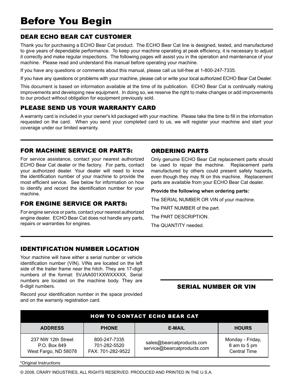 Before you begin | Echo 76624 Owners Manual v.4 User Manual | Page 2 / 38