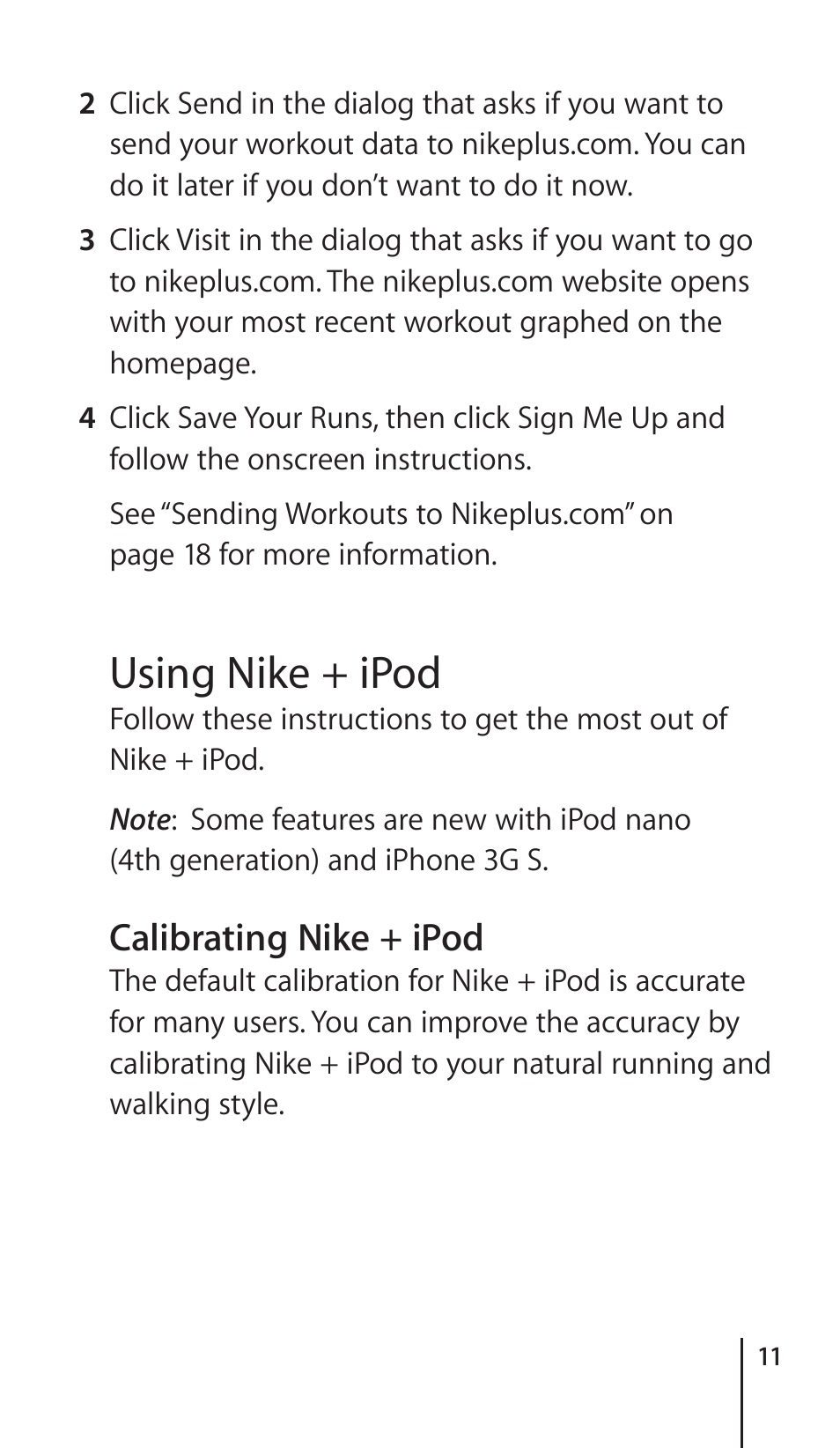 Using nike + ipod, Calibrating nike + ipod | Apple Nike + iPod Sensor User Manual | Page 11 / 36