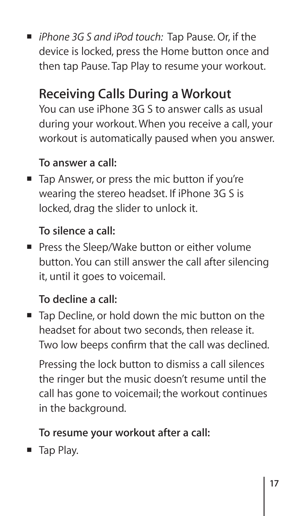 Receiving calls during a workout | Apple Nike + iPod Sensor User Manual | Page 17 / 36