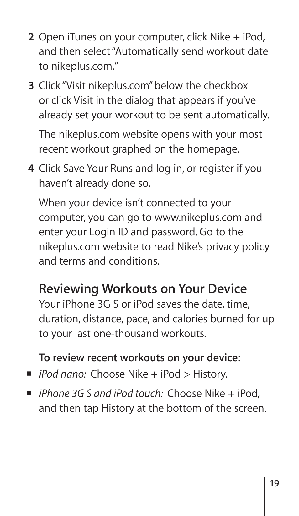 Reviewing workouts on your device | Apple Nike + iPod Sensor User Manual | Page 19 / 36