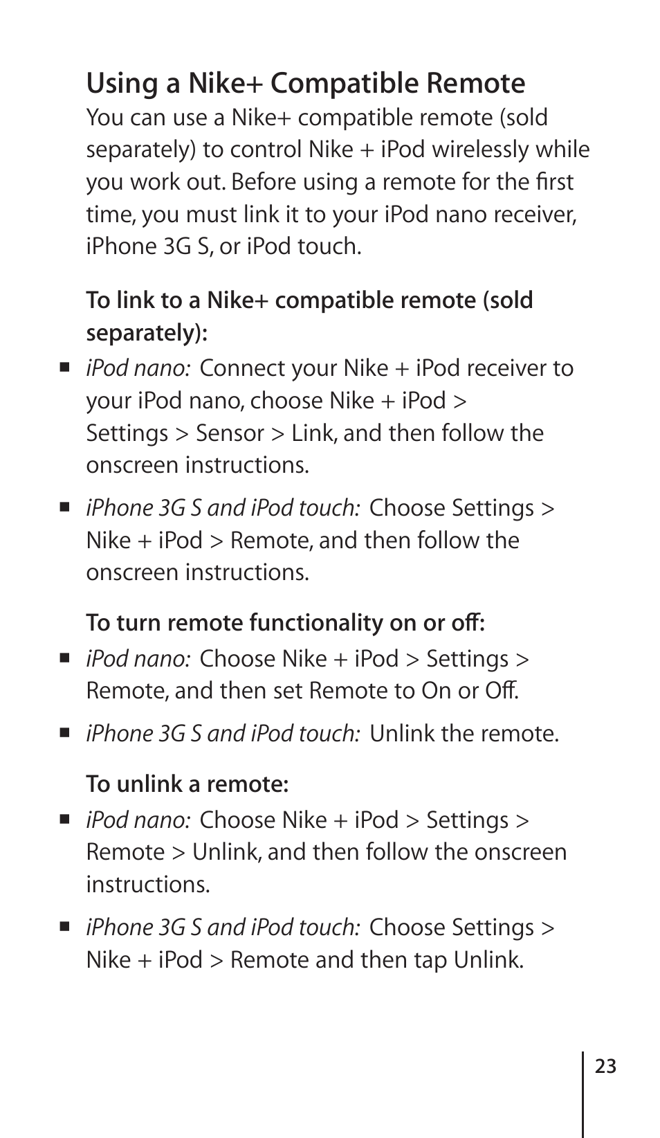 Using a nike+ compatible remote | Apple Nike + iPod Sensor User Manual | Page 23 / 36