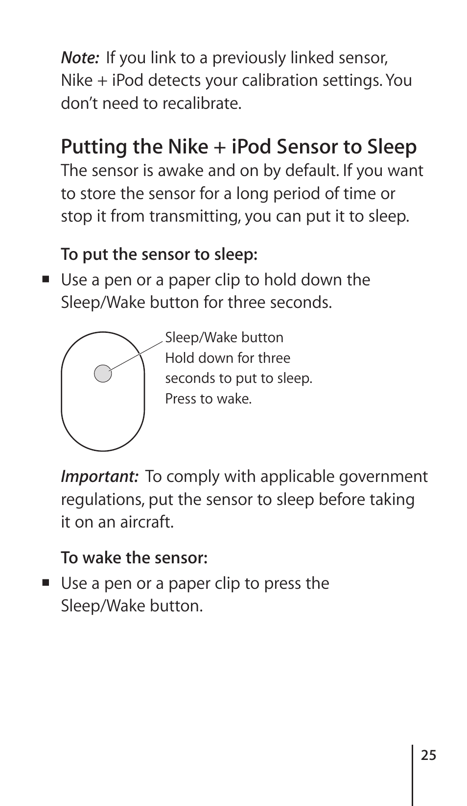 Putting the nike + ipod sensor to sleep | Apple Nike + iPod Sensor User Manual | Page 25 / 36