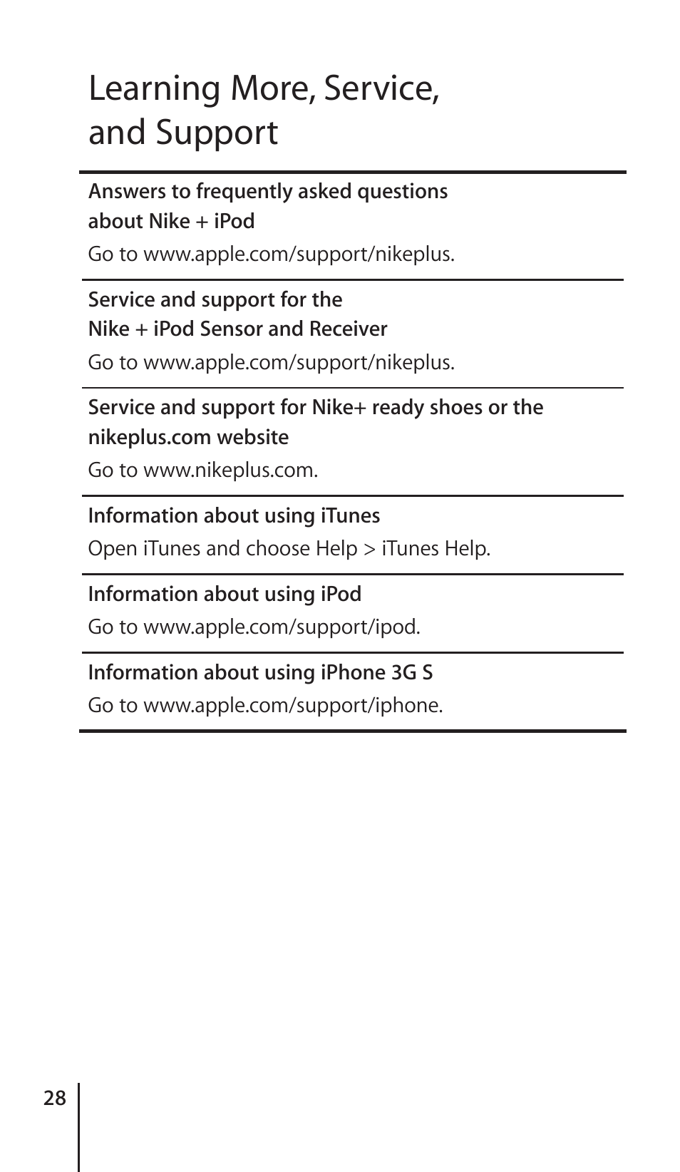 Learning more, service, and support | Apple Nike + iPod Sensor User Manual | Page 28 / 36