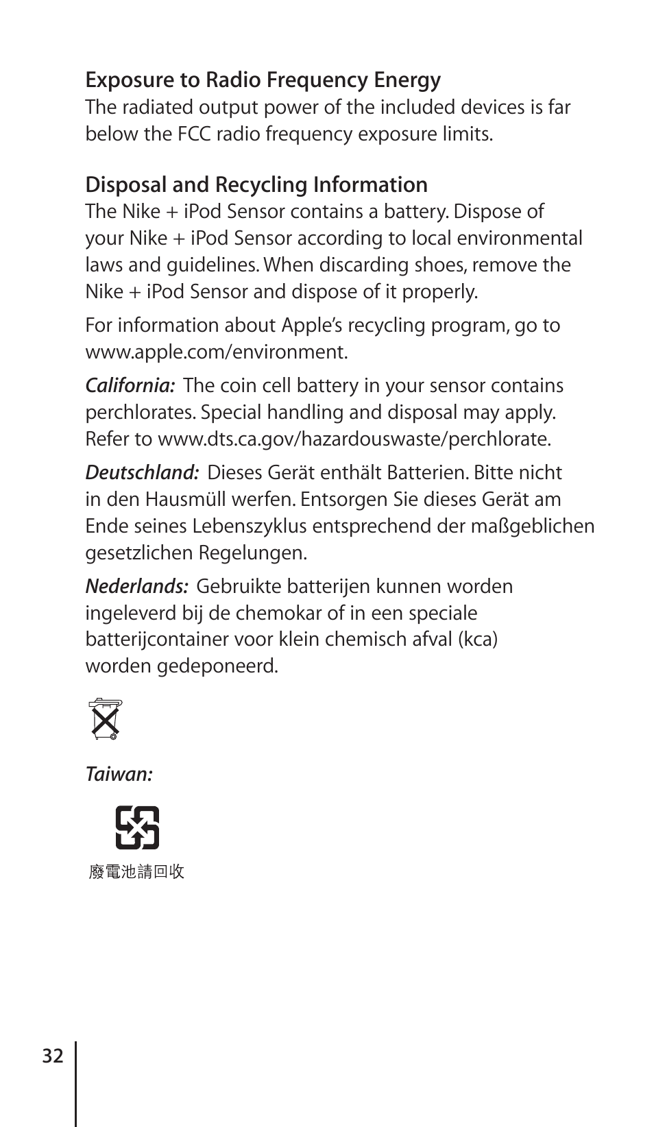 Apple Nike + iPod Sensor User Manual | Page 32 / 36