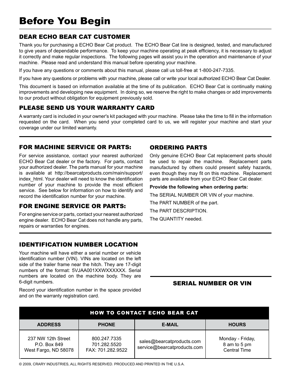 Before you begin | Echo CH6614 Owners Manual v.4 User Manual | Page 2 / 24