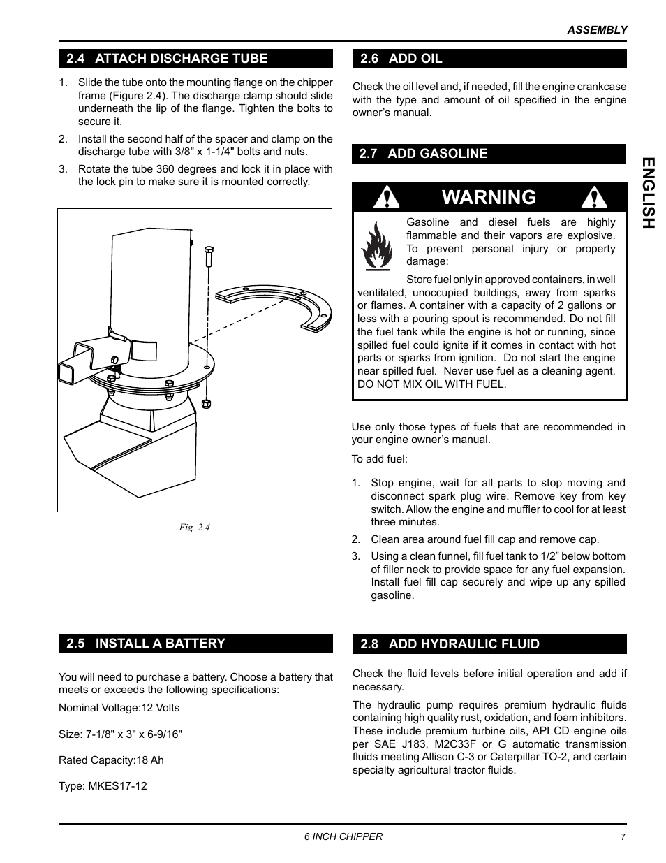Warning, Englis h | Echo CH6614 Owners Manual v.3 User Manual | Page 11 / 24