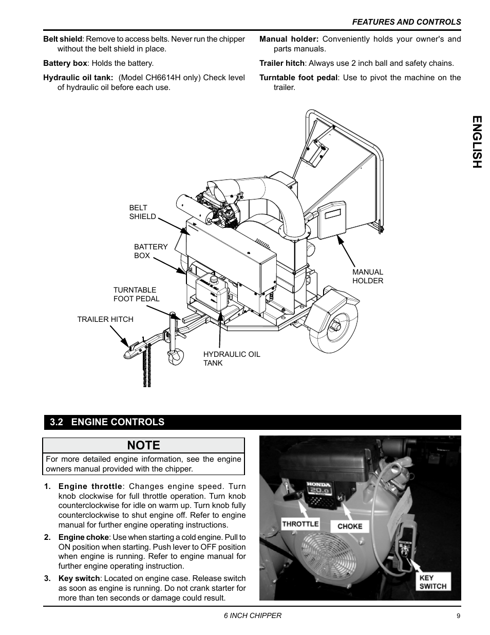 2 engine controls, Englis h | Echo CH6614 Owners Manual v.3 User Manual | Page 13 / 24
