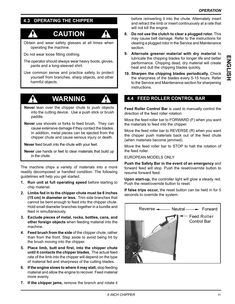 Caution, Warning, Englis h | Echo CH6614 Owners Manual v.3 User Manual | Page 15 / 24