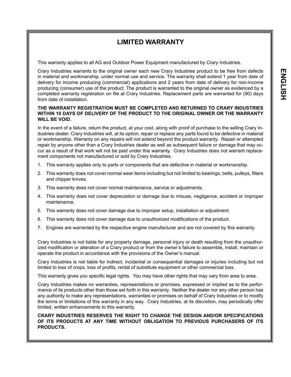 Englis h, Limited warranty | Echo CH6614 Owners Manual v.3 User Manual | Page 3 / 24