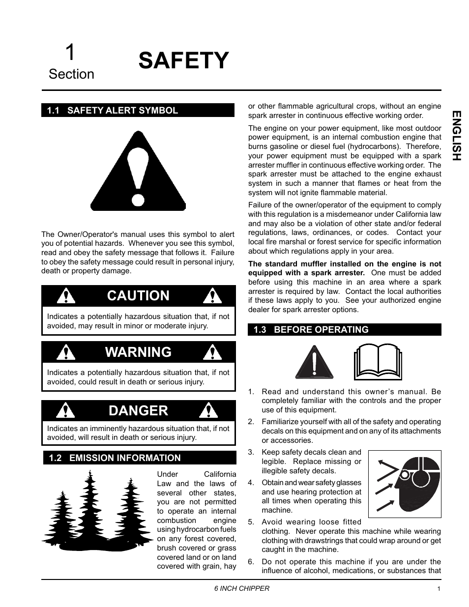 Safety, Safety 1, Caution | Warning, Danger, Englis h | Echo CH6614 Owners Manual v.3 User Manual | Page 5 / 24