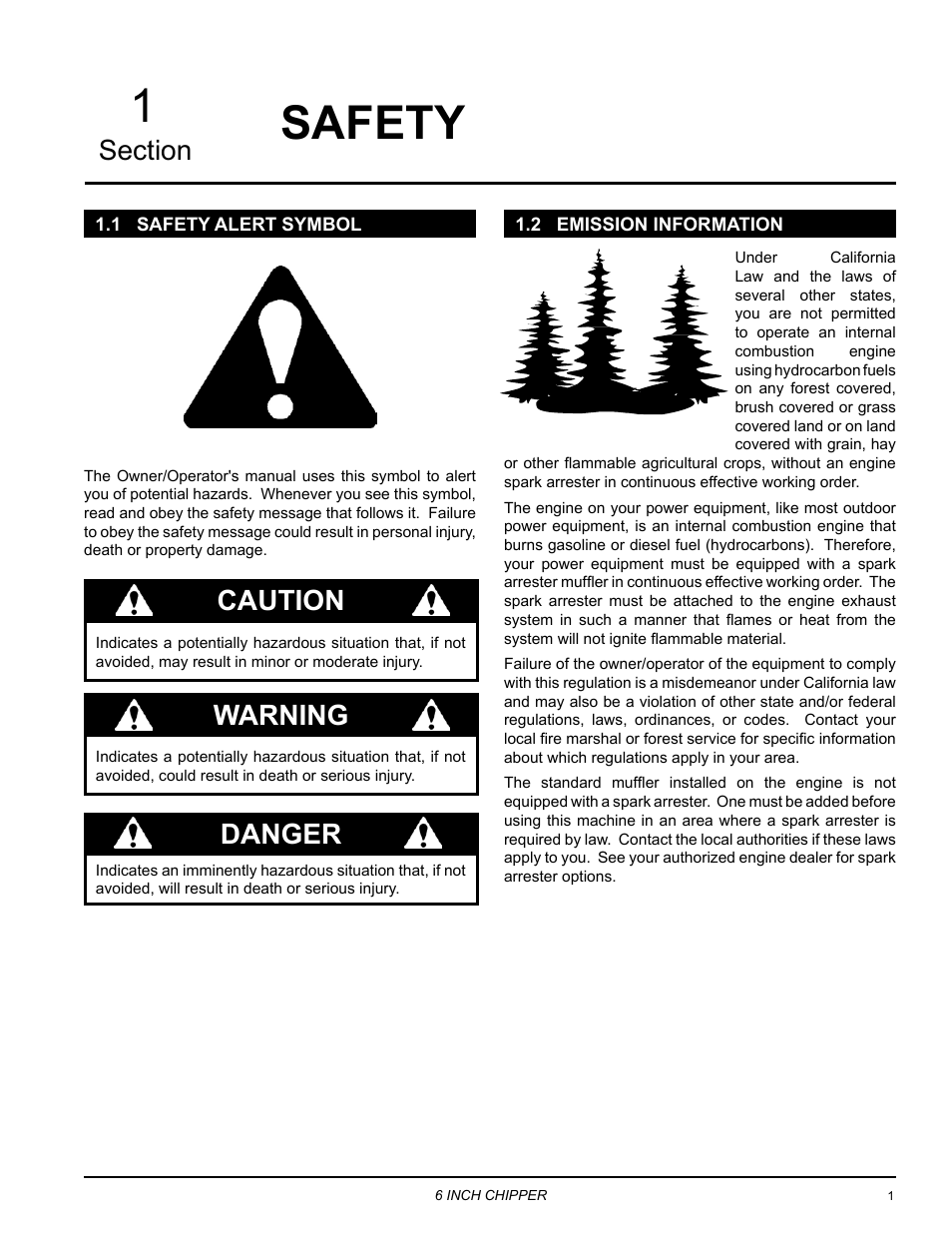 1 safety alert symbol, 2 emission information, Safety | 1 safety alert symbol 1.2 emission information, Safety 1, Caution, Warning, Danger | Echo 72620 User Manual | Page 5 / 28