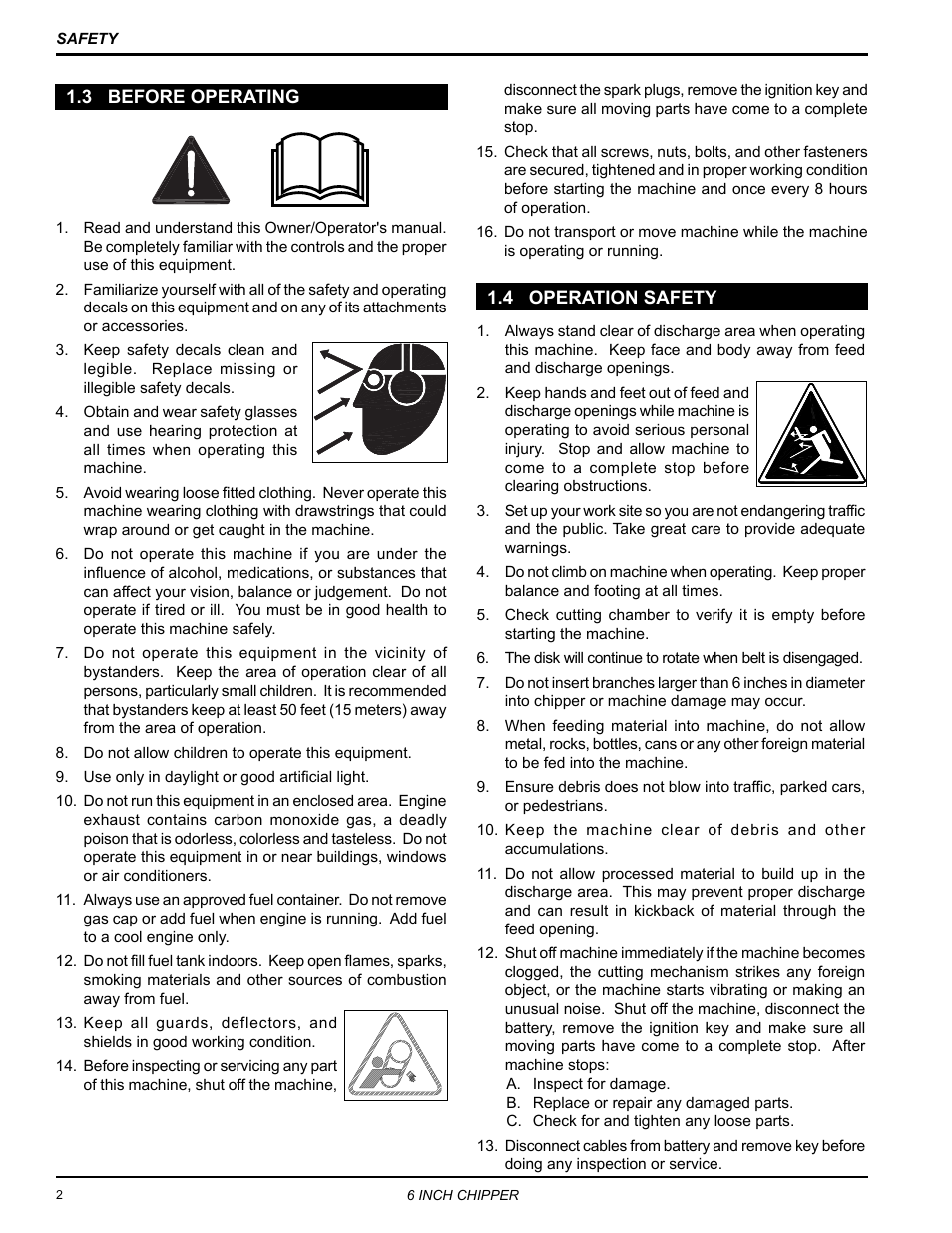 4 operation safety, 3 before operating, 3 before operating 1.4 operation safety | Echo 72620 User Manual | Page 6 / 28
