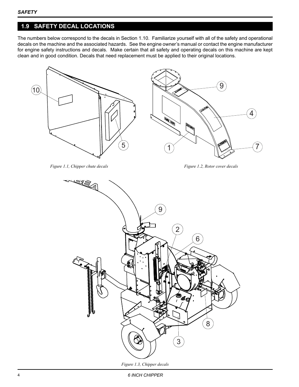 9 safety decal locations | Echo 72620 User Manual | Page 8 / 28