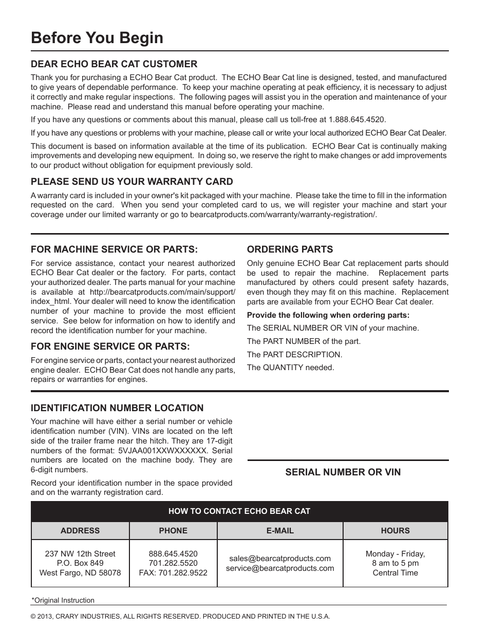 Before you begin | Echo CH611DH Owners Manual v.6 User Manual | Page 2 / 37