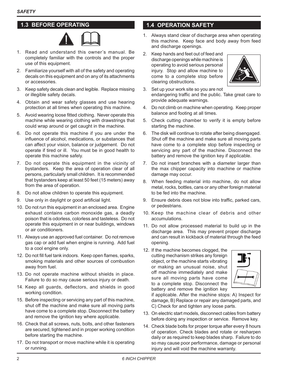 3 before operating, 4 operation safety, 3 before operating 1.4 operation safety | Echo CH611DH Owners Manual v.6 User Manual | Page 6 / 37
