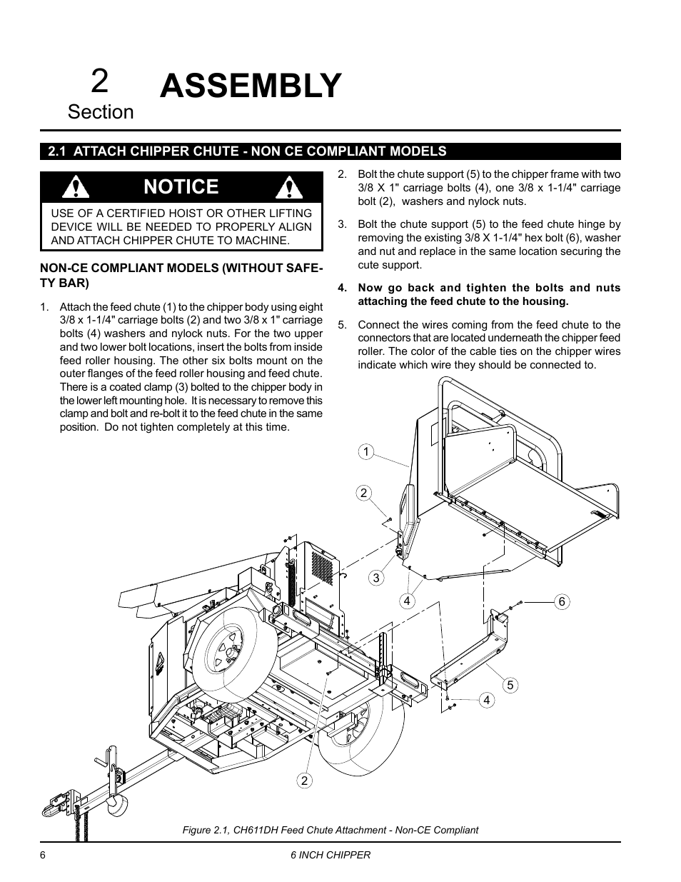 Assembly, 1 attach chipper chute - non ce compliant models, Notice | Echo CH611DH Owners Manual v.5 User Manual | Page 10 / 33