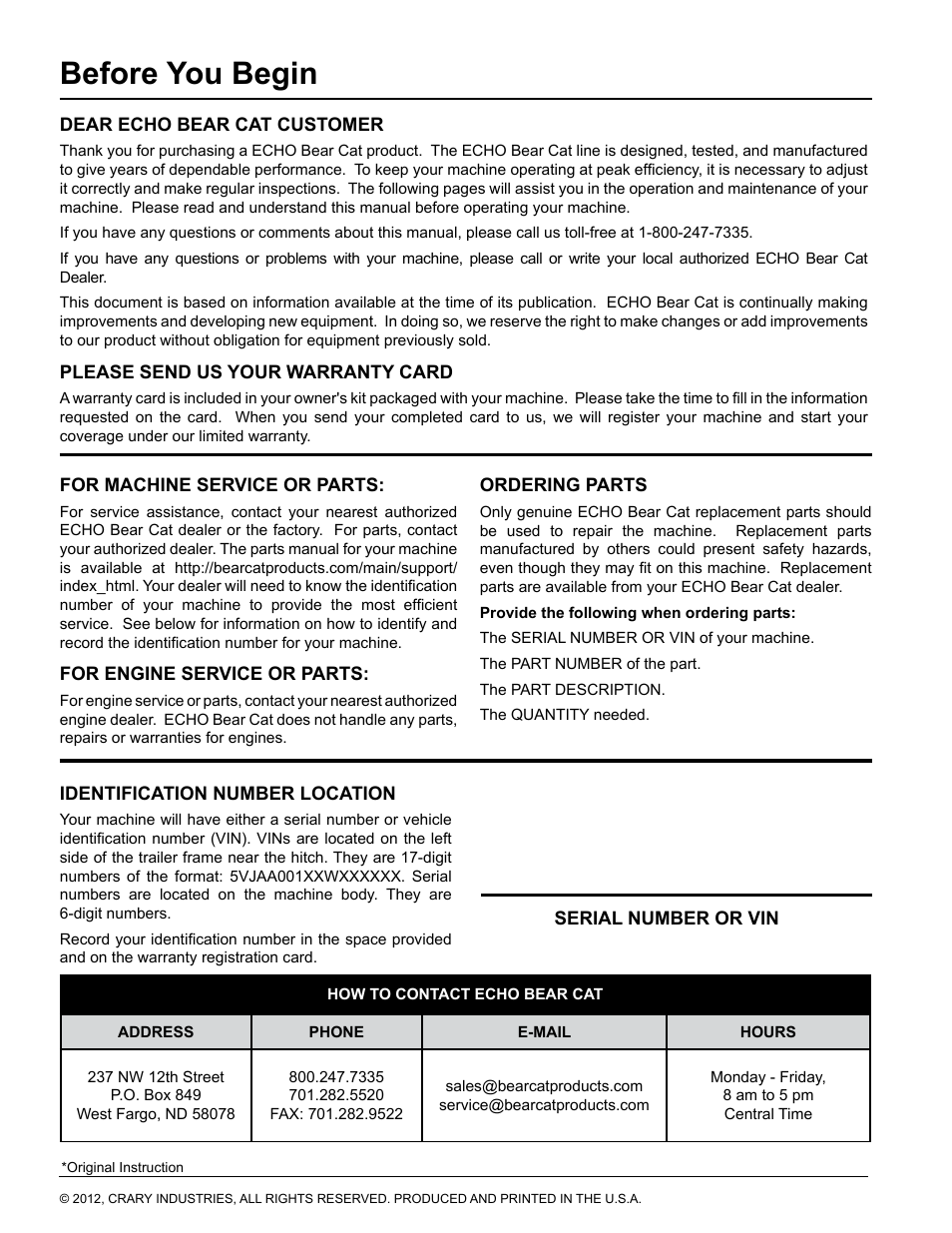 Before you begin | Echo CH611DH Owners Manual v.5 User Manual | Page 2 / 33