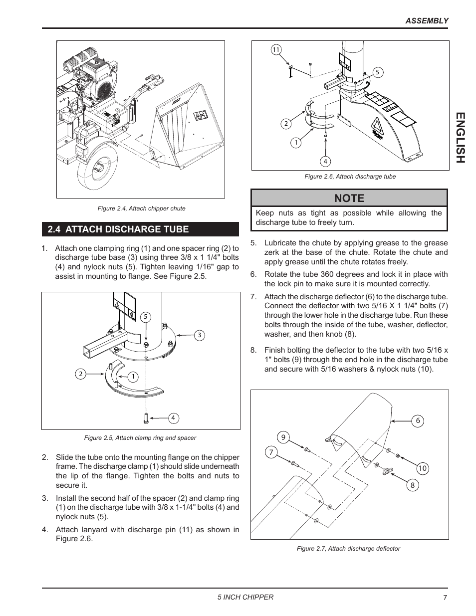 4 attach discharge tube, English | Echo CH5653 Owners Manual v.2 User Manual | Page 11 / 26