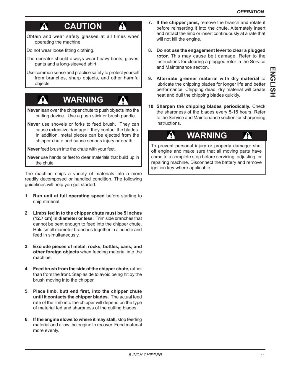 Caution warning warning, English | Echo CH5653 Owners Manual v.2 User Manual | Page 15 / 26