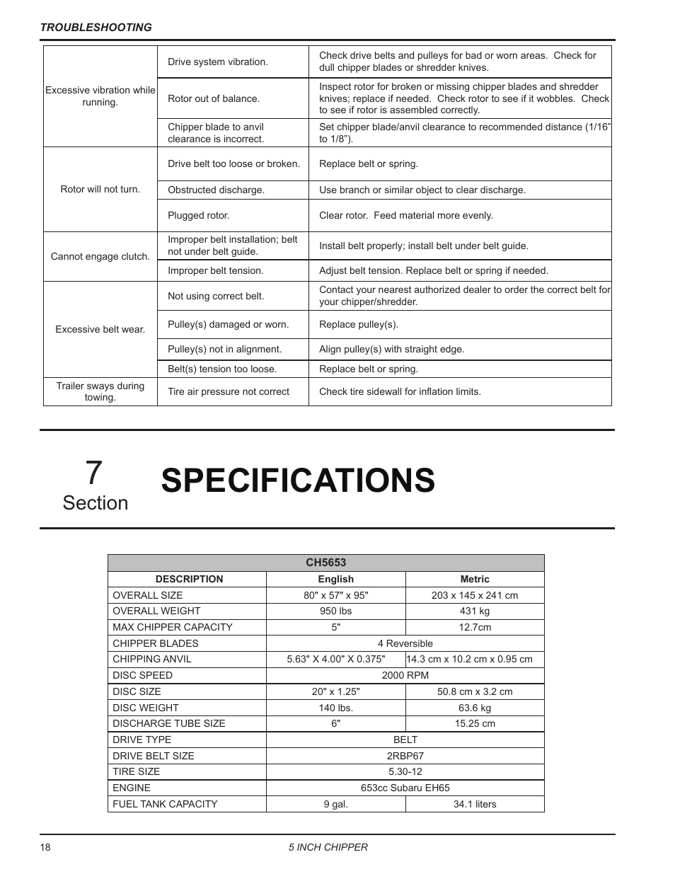 Specifications, Specifications 7 | Echo CH5653 Owners Manual v.2 User Manual | Page 22 / 26