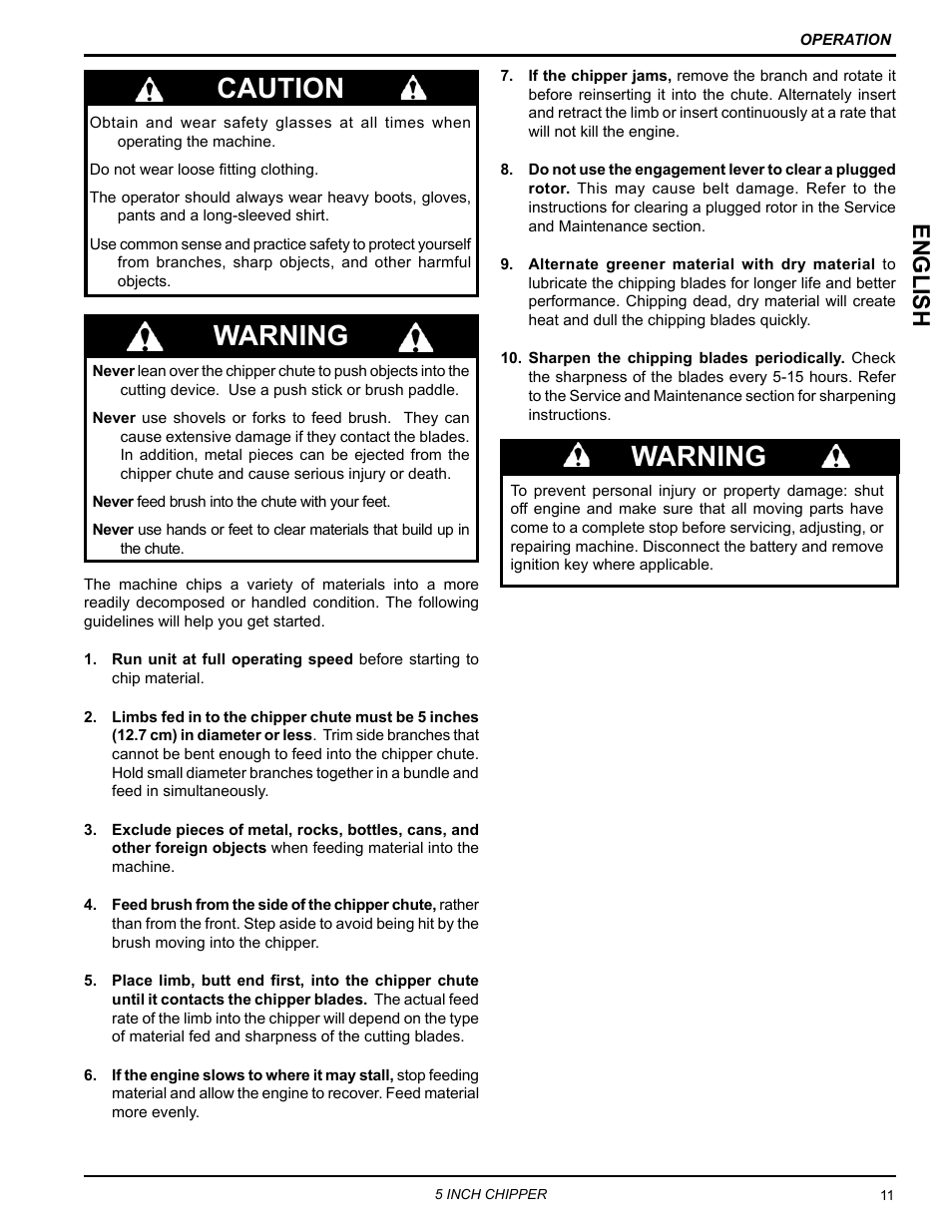 Caution warning warning, English | Echo CH5653 Owners Manual v.1 User Manual | Page 15 / 24