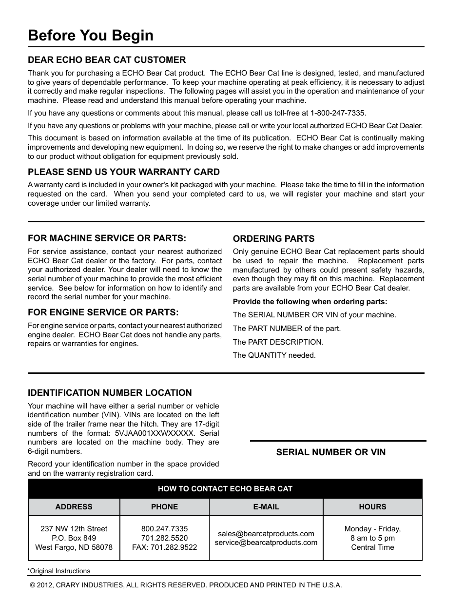 Before you begin | Echo CH5653 Owners Manual v.1 User Manual | Page 2 / 24