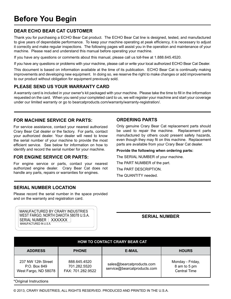 Before you begin | Echo CH5540H Owners Manual v.4 User Manual | Page 2 / 27