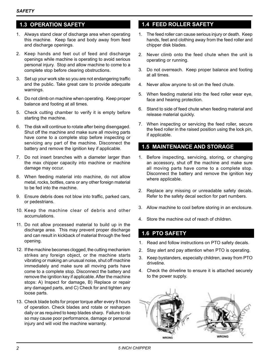 3 operation safety, 4 feed roller safety, 5 maintenance and storage | 6 pto safety | Echo CH5540H Owners Manual v.4 User Manual | Page 6 / 27