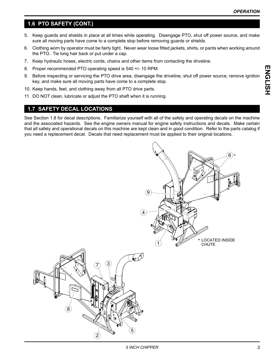 6 pto safety (cont.), 7 safety decal locations, 6 pto safety (cont.) 1.7 safety decal locations | English | Echo CH5540H Owners Manual v.4 User Manual | Page 7 / 27