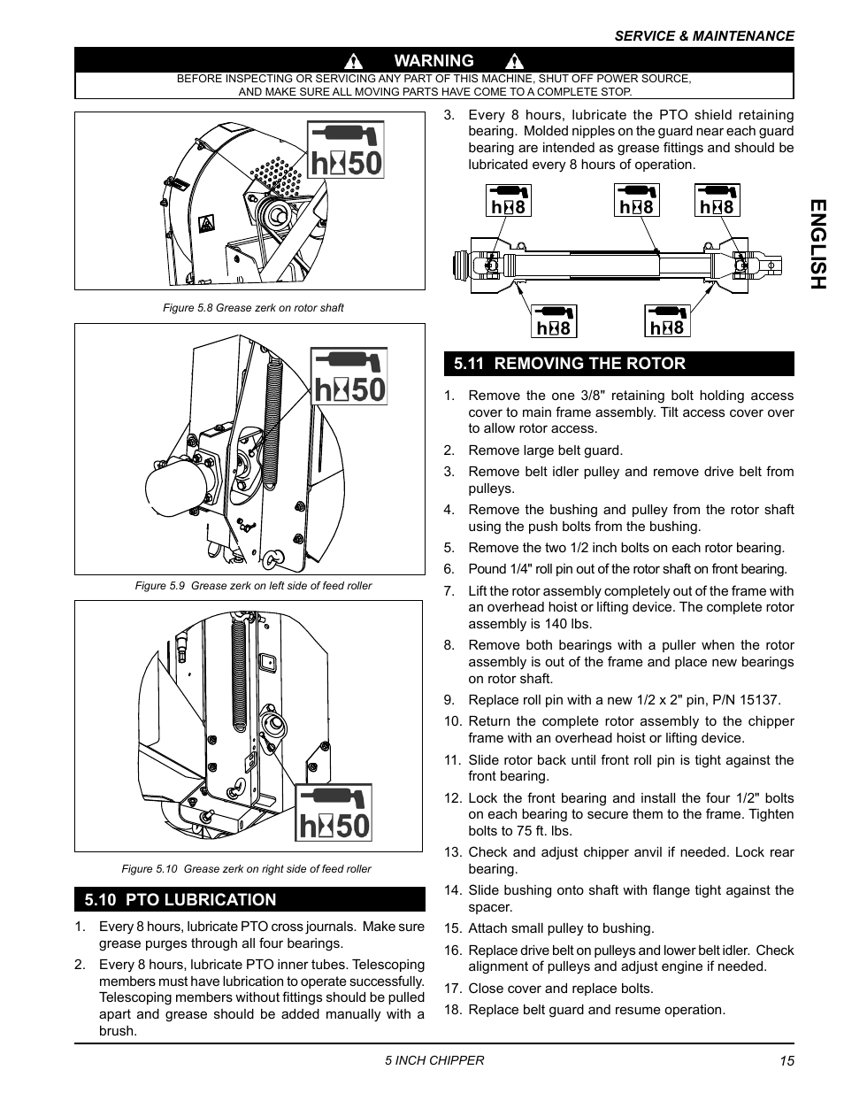 10 pto lubrication, 11 removing the rotor, 10 pto lubrication 5.11 removing the rotor | English | Echo CH5540H Owners Manual v.3 User Manual | Page 19 / 26