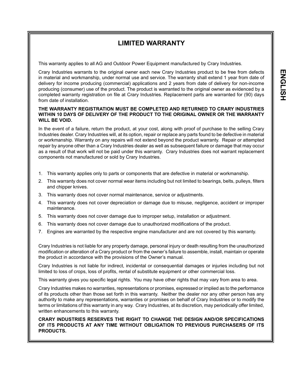 En g lish, Limited warranty | Echo CH5540H Owners Manual v.3 User Manual | Page 3 / 26