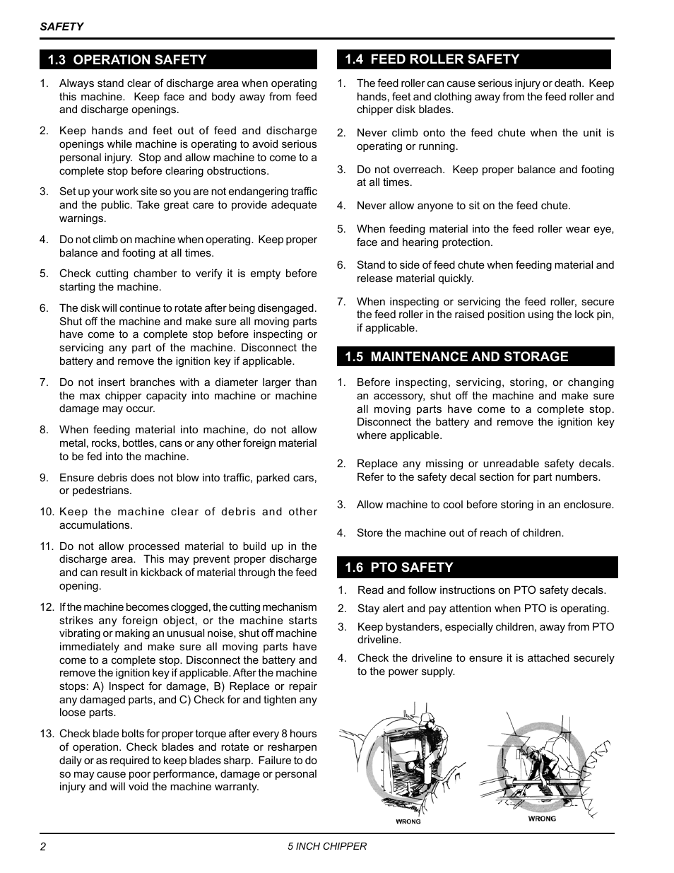 3 operation safety, 4 feed roller safety, 5 maintenance and storage | 6 pto safety | Echo CH5540H Owners Manual v.3 User Manual | Page 6 / 26