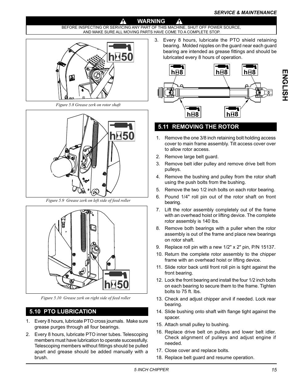 10 pto lubrication, 11 removing the rotor, 10 pto lubrication 5.11 removing the rotor | English | Echo CH5540H Owners Manual v.2 User Manual | Page 19 / 26