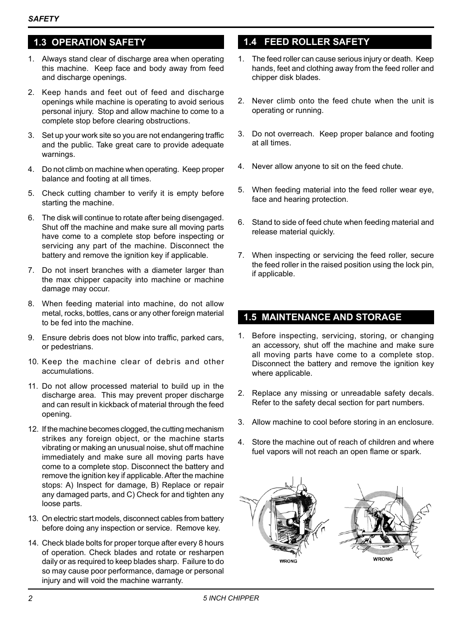 3 operation safety, 4 feed roller safety, 5 maintenance and storage | Echo CH5540H Owners Manual v.2 User Manual | Page 6 / 26