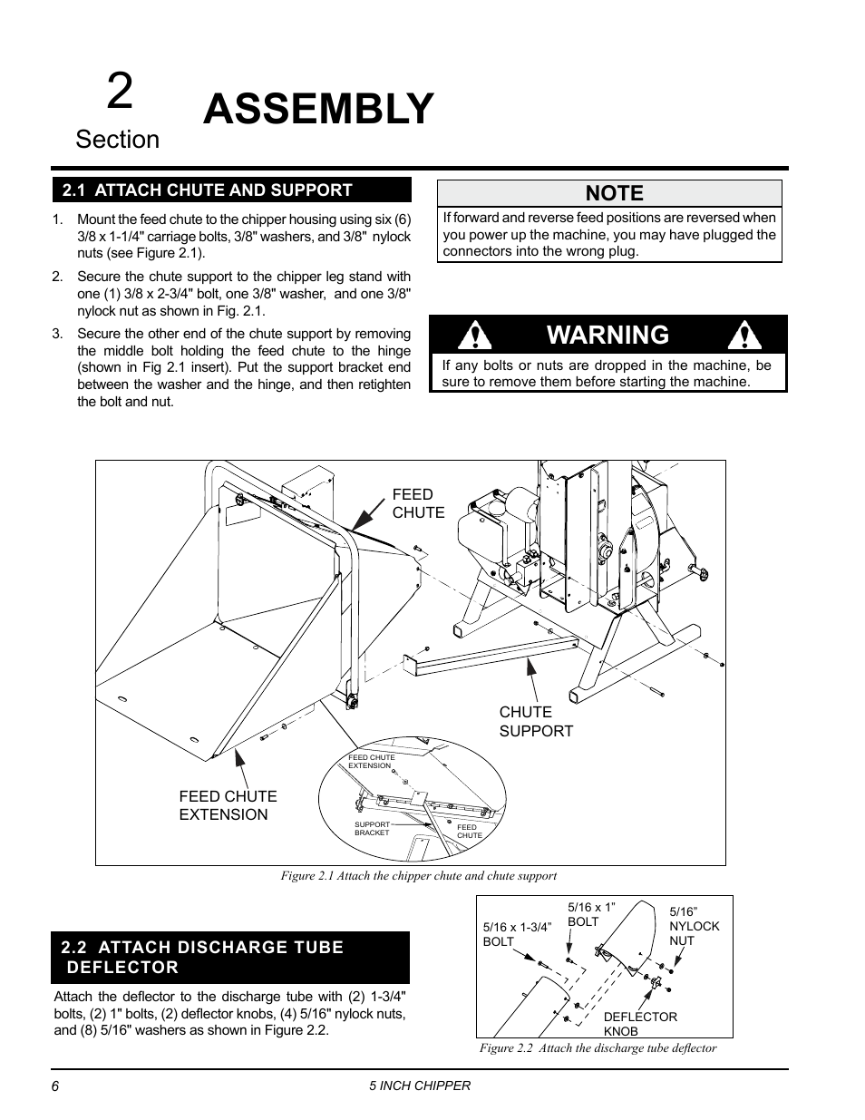 Assembly, 1 attach chute and support, 2 attach discharge tube deflector | Warning | Echo 74554 Owners Manual v.4 User Manual | Page 10 / 25