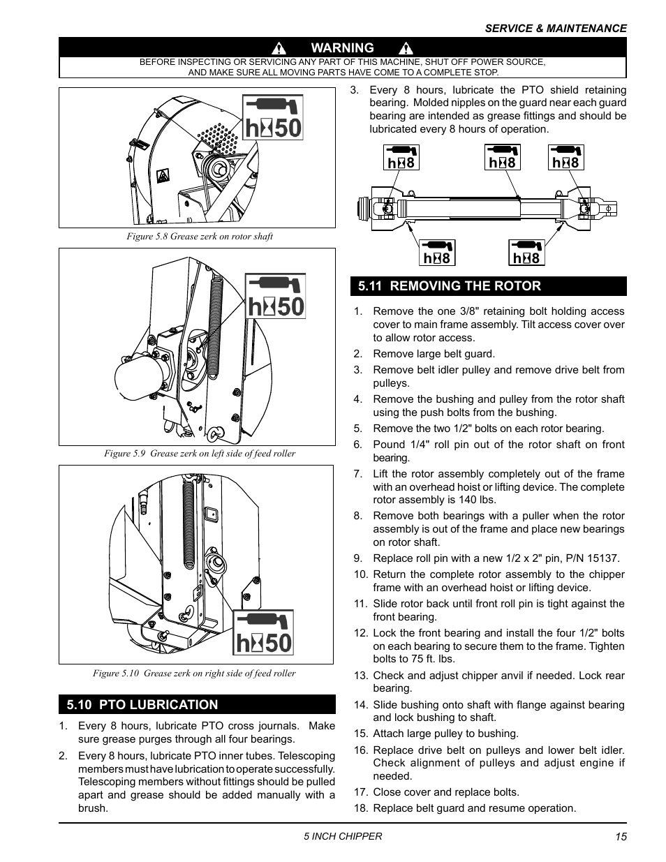 10 pto lubrication, 11 removing the rotor, 10 pto lubrication 5.11 removing the rotor | Echo 74554 Owners Manual v.4 User Manual | Page 19 / 25