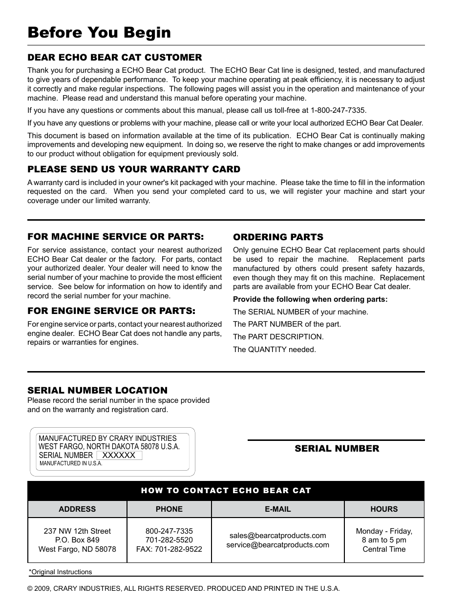 Before you begin | Echo 74554 Owners Manual v.4 User Manual | Page 2 / 25