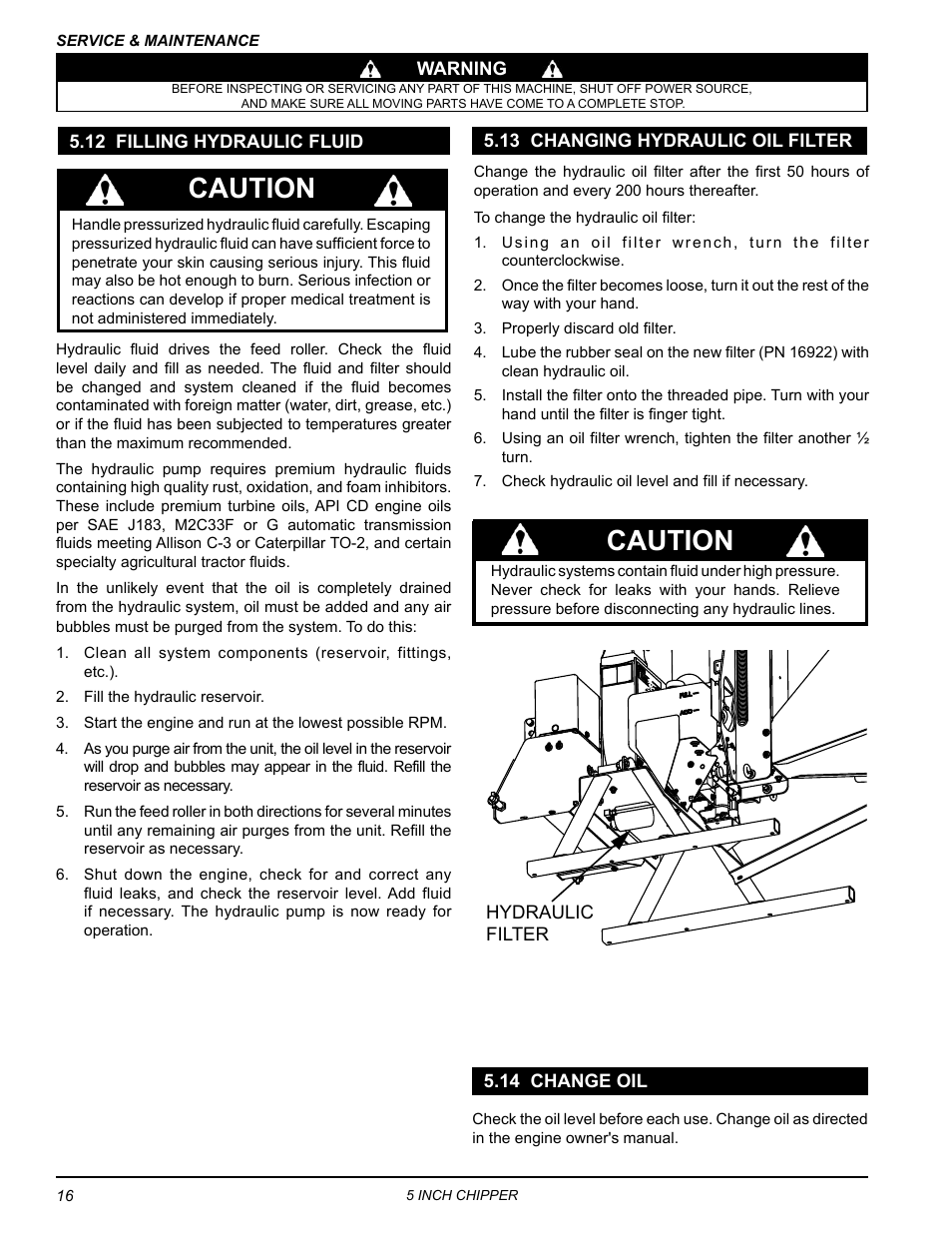 12 filling hydraulic fluid, 13 changing hydraulic oil filter, 14 change oil | Caution | Echo 74554 Owners Manual v.4 User Manual | Page 20 / 25