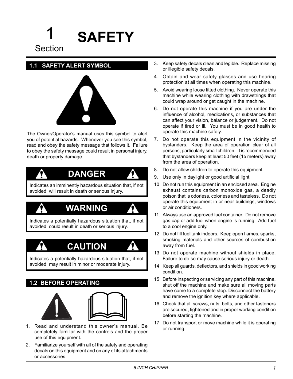 Safety, 1 safety alert symbol, 2 before operating | 1 safety alert symbol 1.2 before operating, Warning caution danger | Echo 74554 Owners Manual v.4 User Manual | Page 5 / 25