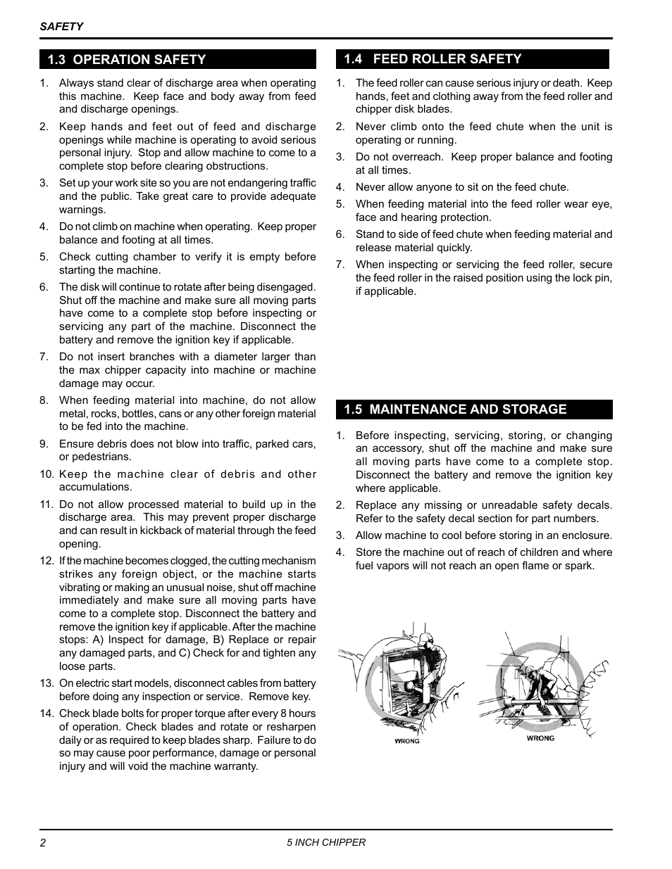 3 operation safety, 4 feed roller safety, 5 maintenance and storage | Echo 74554 Owners Manual v.4 User Manual | Page 6 / 25