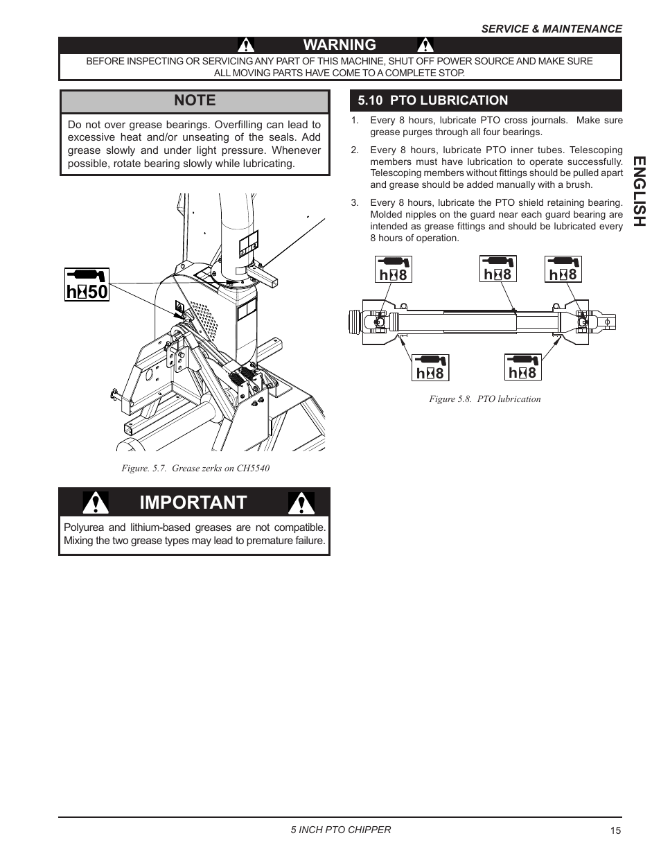 10 pto lubrication, Important, 50 h | English | Echo CH5540 Owners Manual v.2 User Manual | Page 19 / 24