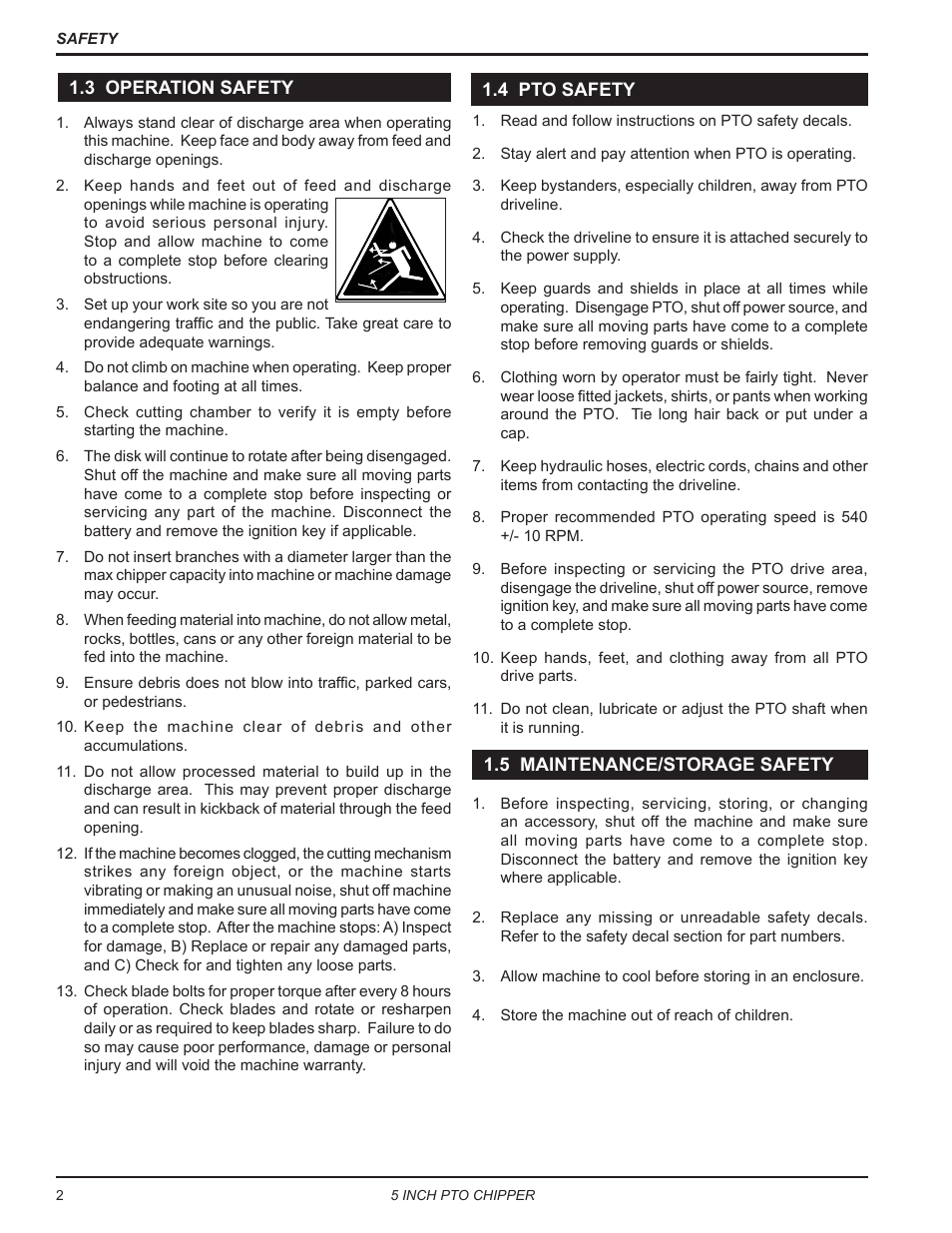 3 operation safety, 4 pto safety, 5 maintenance/storage safety | Echo CH5540 Owners Manual v.2 User Manual | Page 6 / 24