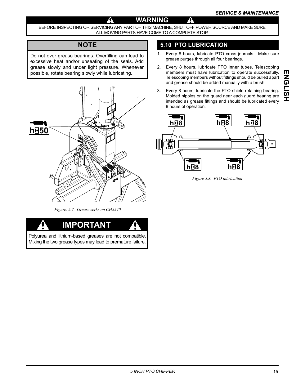 10 pto lubrication, Important, 50 h | English | Echo CH5540 Owners Manual v.1 User Manual | Page 19 / 23