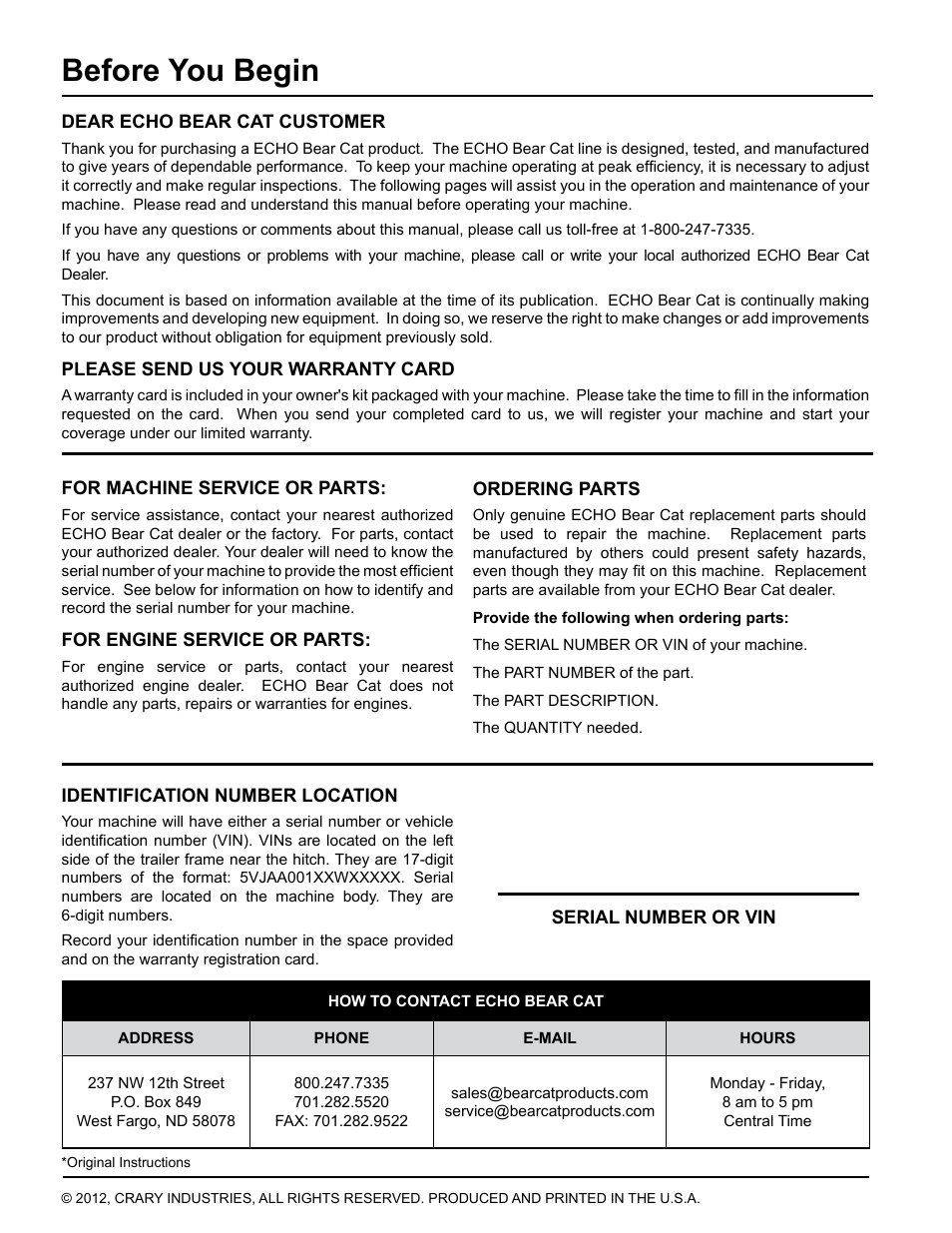 Before you begin | Echo CH5540 Owners Manual v.1 User Manual | Page 2 / 23